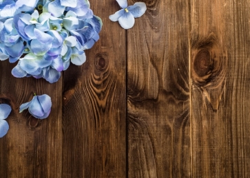 Vertical Texture Wood Photography Photo Backdrops with Blue Flowers