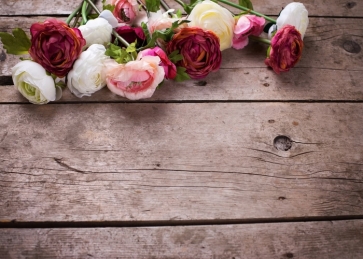Horizontal Texture Wood Photography Background Props with Colorful Flowers