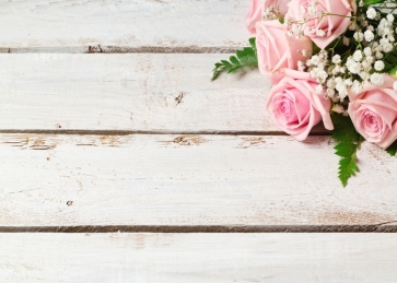 Pink Roses Flowers on Right Top Horizontal Texture Wood Photography Background Props