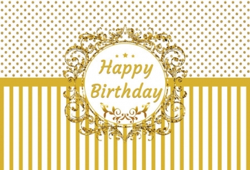 Personalized Gold Polka Dot Striped Happy Birthday Backdrop Party Photography Background