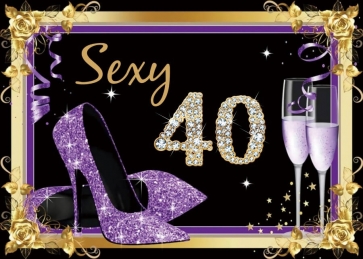 Purple High Heels Theme Women 40th Birthday Backdrop Banner Party Photography Background