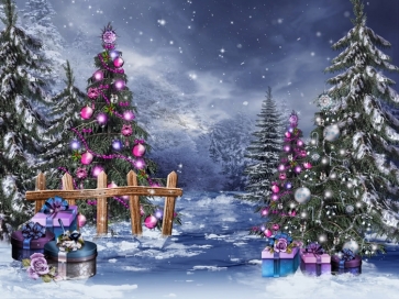 Snowy Christmas Trees Gifts Painted Background Drops for Photography