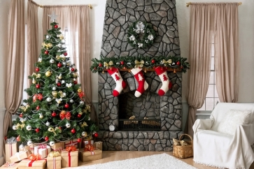 Christmas Tree Socks Gifts Indoor Photo Drop Background