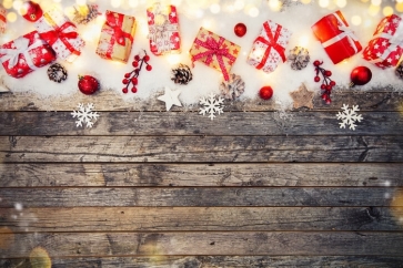 Christmas Gifts Snowflakes Wood Background Photo Backdrop