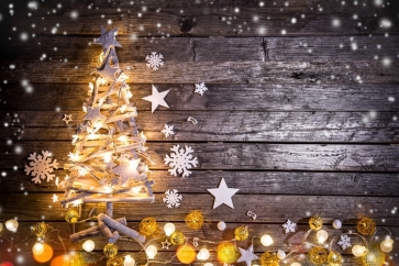 Christmas Tree Lights Snowflakes Wood Background Camera Backdrops