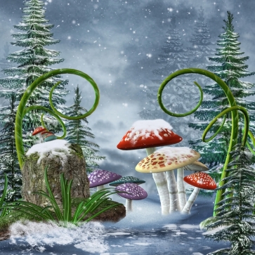 Scenic Winter Forest Mushrooms In Fairy Tale Christmas Party Picture Enchanted Forest Wonderland Backdrop