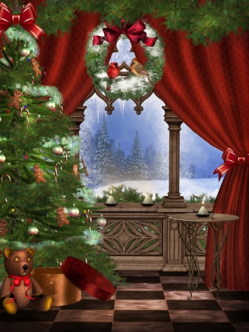 Red Curtain Christmas Tree Background Christmas Backdrops For Stage