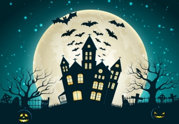 Black Bat Moon Decorations Background Halloween Party Backdrop