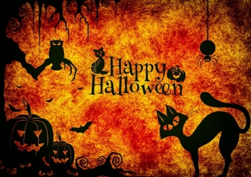 Spooky Black Bat Pumpkin Theme Halloween Party Backdrop Decorations Background