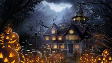 Pumpkin Theme Castle Halloween Background Party Backdrop Decorations