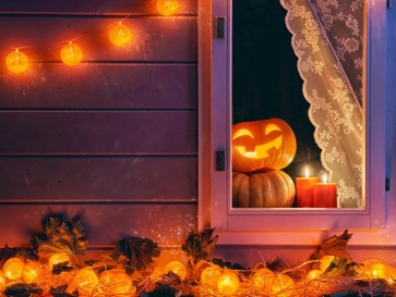 Cute Pumpkin Window Wood Floor Wall Halloween Backdrop Party Background Decorations 