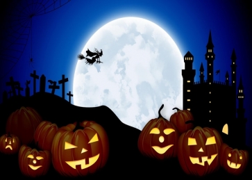 Under The Moon Terrifying Dark Cemetery Pumpkin Background Halloween Backdrop Decoration Prop