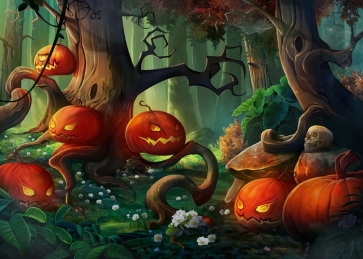 Cartoon Pumpkin Forest Halloween Baby Shower Backdrop Decoration Prop Photography Background