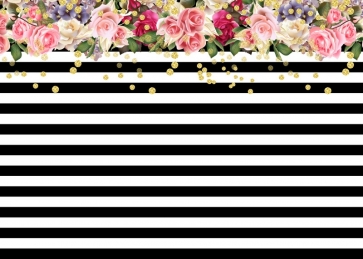Black White Stripes Birthday Flower Spade Backdrop Party Photography Background