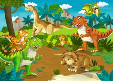 Cartoon Dinosaur Theme Backdrop Children Birthday Party Party Photography Background