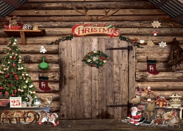 Merry Hristmas Wood House Door  Christmas Backdrop Stage Studio Party Background