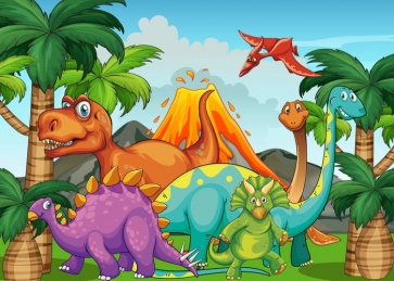Cartoon Dinosaur Theme Backdrop Newborn Baby Shower  Photography Background