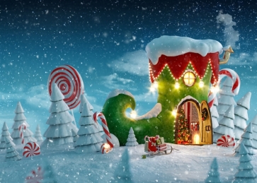 Snow Covered Christmas Boots House Christmas Party Backdrop Stage Photography Background