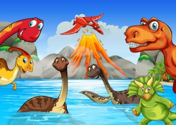 Children Birthday Party Party Cartoon Dinosaur Theme Backdrop Photography Background