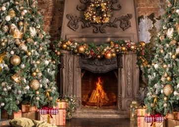 Magic Academy Fireplace Christmas Tree Backdrop Photography Background