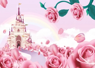 Fairy Tale World Wonderland Castle Pink Rose Theme Valentines Day Backdrop Wedding Background 