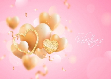 Love Gold Heart Pink Background Happy Valentines Day Backdrop