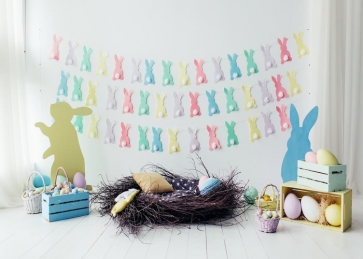 Painting Eggs Rabbit Bunting Wood Floor Newborns Baby Shower Backdrop Photography Background