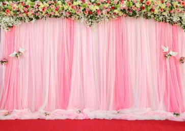 Personalized Pink Chiffon With Flowers Wedding Backdrop Bridal Shower Photography Background