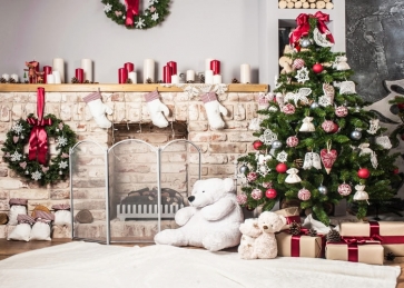 Christmas Tree Fireplace Wall Background Christmas Party Backdrops