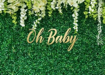 Green Grass Oh Baby Shower Backdrop Photography Background