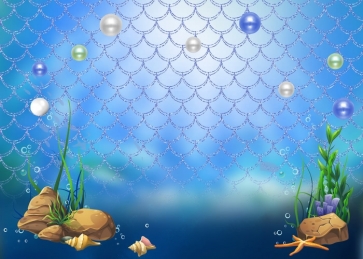 Blue Fish Scales Pearl Mermaid Background Birthday Party Backdrop