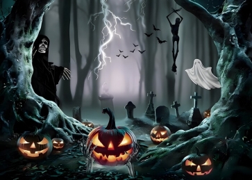 Scary Pumpkin Spooky Graveyard Halloween Backdrop Party Decorations Background