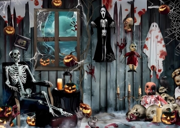 Spooky Dripping Skull Ghost Terror Zombie Scene Halloween Backdrop Party Decorations Background