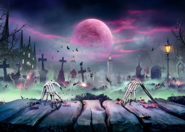 Spooky Hand Skull Evil Full Moon Halloween Party Backdrop