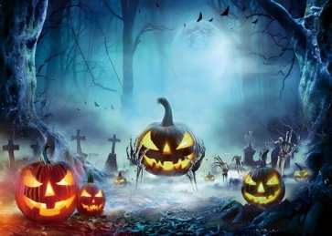 Scary Pumpkin Graveyard Skeleton Broken Hand Skull Spooky Halloween Backdrop