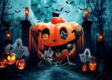  Scary Pumpkin Skull Skeleton Ghost Spooky Halloween Backdrop