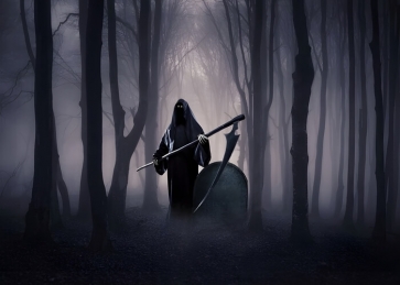 Scary Forest Death Scythe Dense Fog Spooky Halloween Backdrop