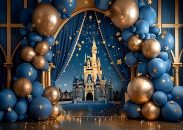 Blue and Gold Castle Prince Castle Backdrop Birthday Party Decoration Background