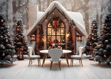  In The Winter Forest Christmas House Backdrop New Year Party Decoration Background
