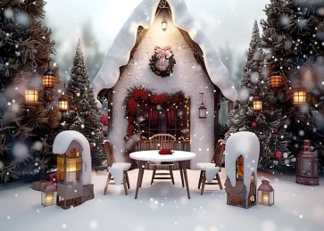 Winter Christmas House Backdrop New Year Party Decoration Background