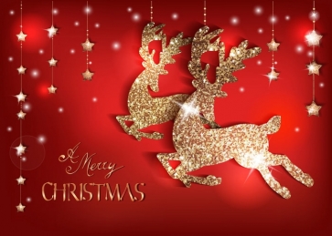 Red Wall Background Golden Elk Merry Christmas Party Backdrop