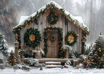 Winter Snow Wooden Cabin Christmas Backdrop New Year Decoration Background