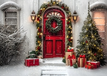 Home Entrance Christmas Tree Backdrop New Year Decoration Background