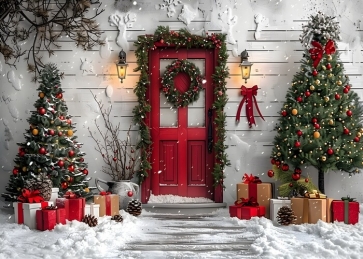 Home Entrance Christmas Tree Backdrop New Year Party Decoration Background