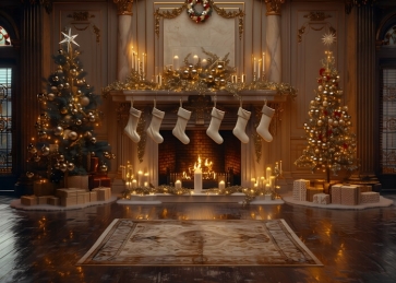 Christmas Tree Fireplace Backdrop New Year Decoration Background