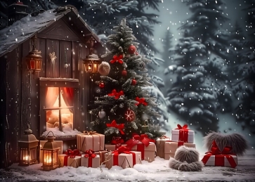  Winter  In The Forest House Christmas Tree Backdrop New Year Decoration Background