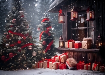 Santa's Gift House Backdrop New Year Decoration Background