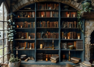 Vintage Bookstore Shelved Literature Photography Bookshelves Backdrop