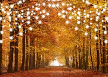 Golden Woods Leaves Christmas Lights Decoration Rustic Christmas Party Backdrop