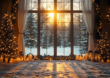 In The Sun Winter Snow Christmas Tree Window Light Backdrop New Year Decoration Background